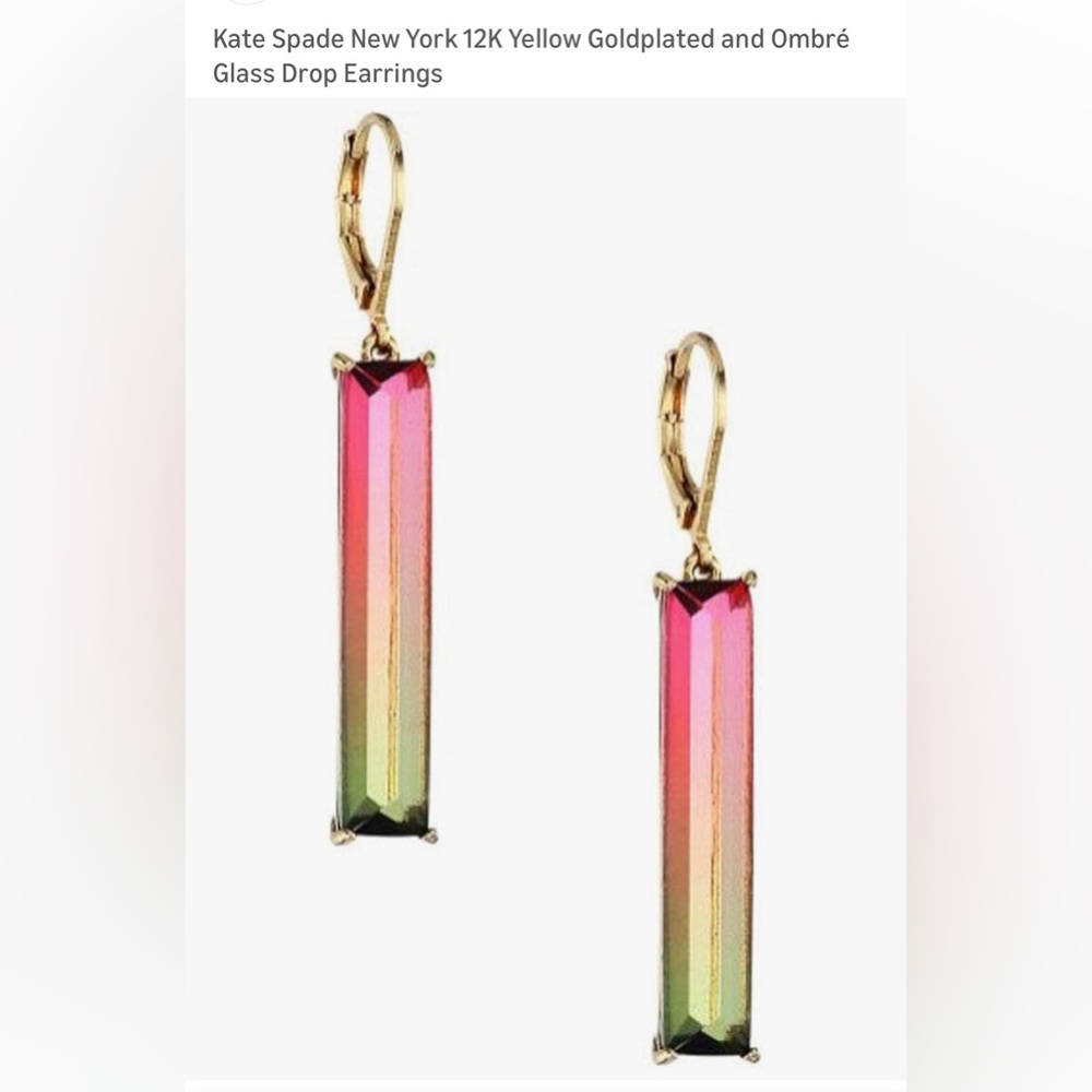Wicked Inspired Kate Spade New York Ombré Pink and Green 12K Gold Drop Earrings